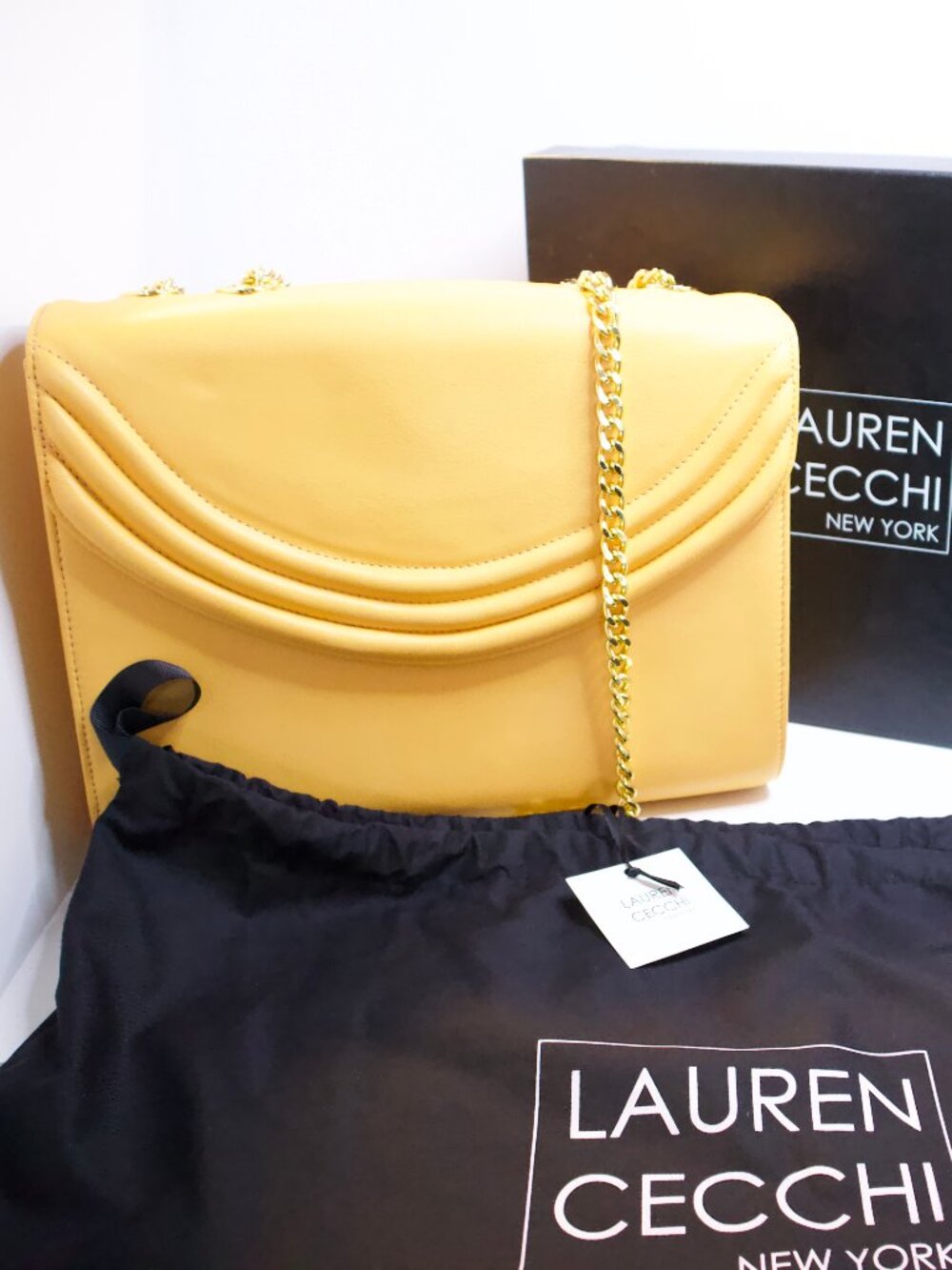 Lauren Cecchi New York New With Tags Orange leather Hand Bag with Duster and Box